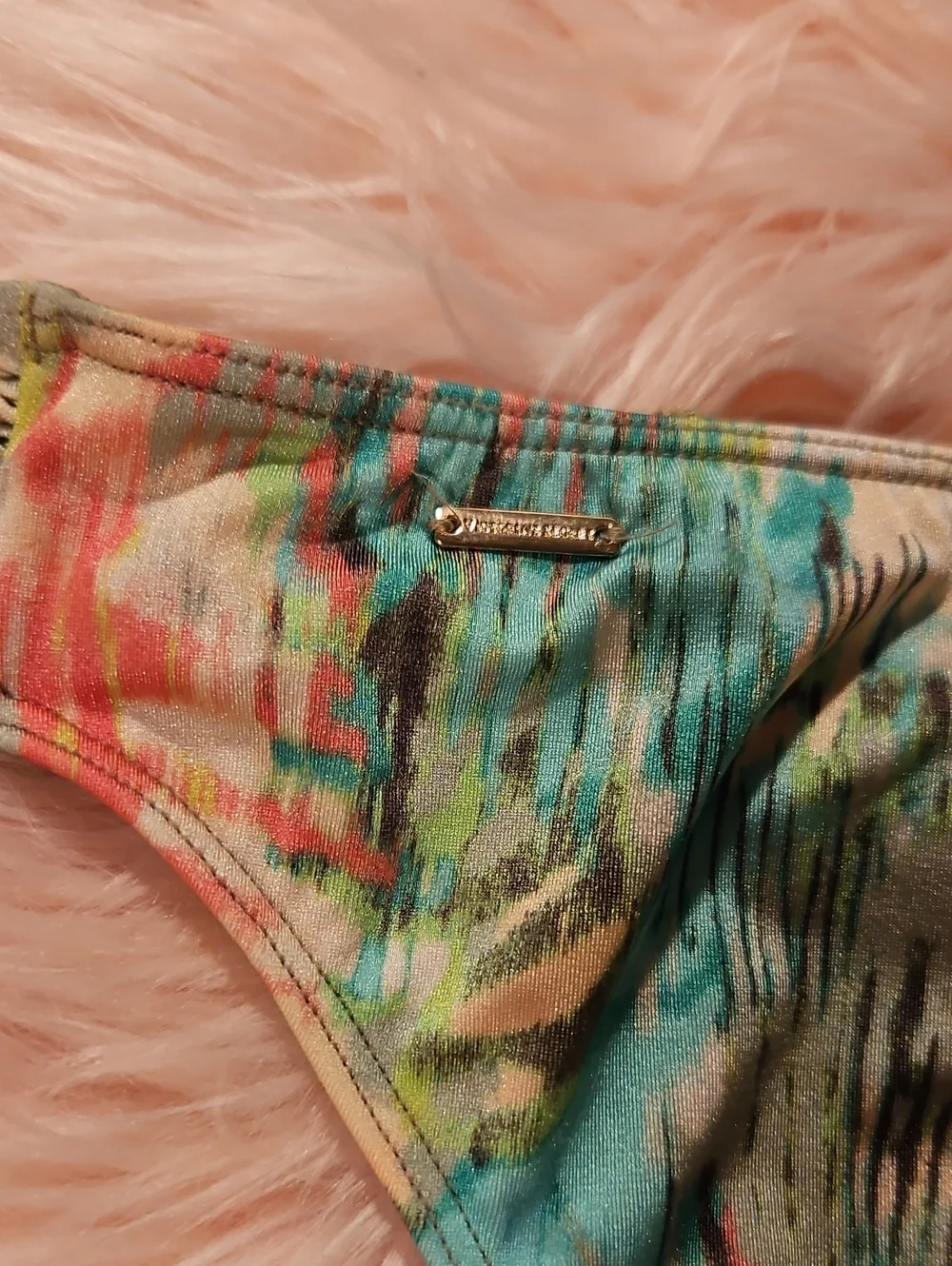 Vintage 2014 VS Tropical Watercolor Push Up BeachBandeau Ribbon Strapless Bikini